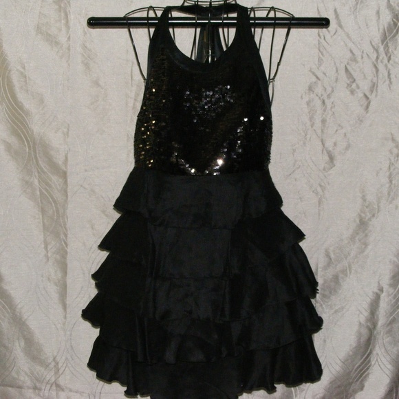 bebe Dresses & Skirts - BE BE Black Cascading Ruffles  Dress Size M EC